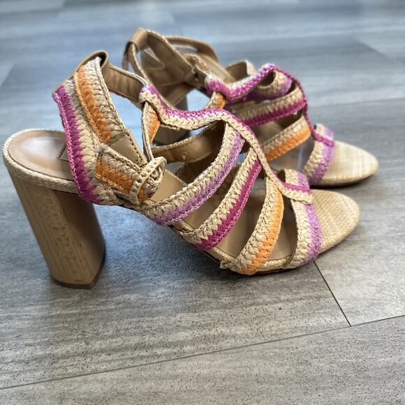 Antonio Melani Gwindolin Raffia T-Strap Dress Block Heeled Sandals Size 9.5M - Picture 3 of 6